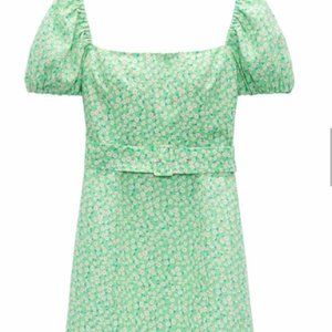 Zara green floral linen blend dress